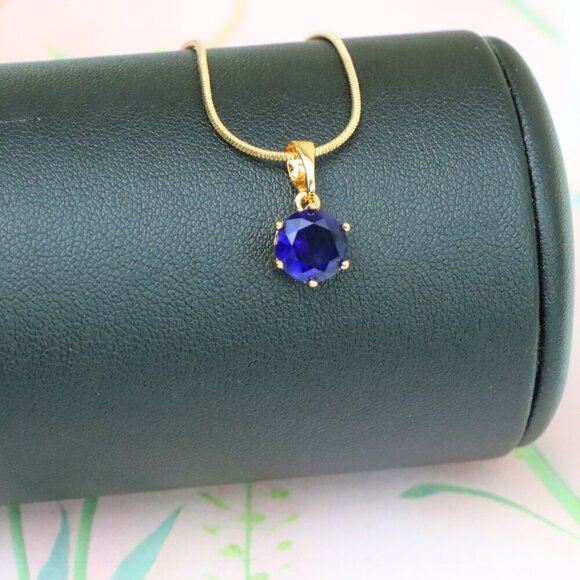 "Royal Blue Round Pendant in Gold Finish for Elegant Everyday Style, XPPT1677 - Picture 10 of 13